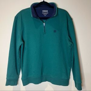 IZOD Men’s Advantage Performance Stretch Green & Navy Quarter Zip Sweater Large